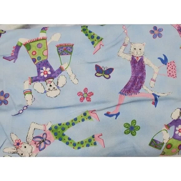 Kelly B Rightsell Fabric Blue Animals Wearing Clothes Frog Bunny Cat 1 Yard - Picture 2 of 4